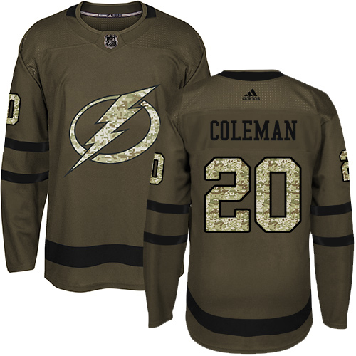 Adidas Tampa Bay Lightning #20 Blake Coleman Green Salute to Service Youth Stitched NHL Jersey->youth nhl jersey->Youth Jersey